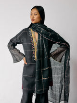 Naar Hand-Embroidered Metallic Kurta Set - Charcoal