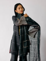 Mora Hand-Embroidered Metallic Linen Dupatta - Charcoal