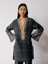 Naar Hand-Embroidered Metallic Kurta Set - Charcoal