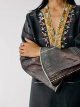 Naar Hand-Embroidered Metallic Kurta Set - Charcoal