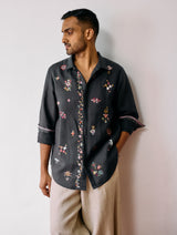 Zai Floral Hand-Embroidered Shirt - Charcoal