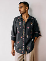 Zai Floral Hand-Embroidered Shirt - Charcoal