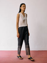 Nila Tapered Metallic Linen Pants - Charcoal