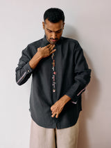 Ved Hand-Embroidered Bird Shirt - Charcoal