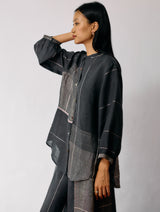 Rin Metallic Linen Shirt - Charcoal