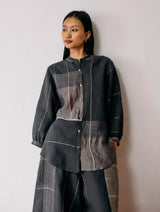 Rin Metallic Linen Shirt - Charcoal