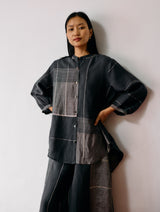 Rin Metallic Linen Shirt - Charcoal