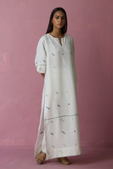 Rina Jamdani Linen Co-ord Set - Ivory