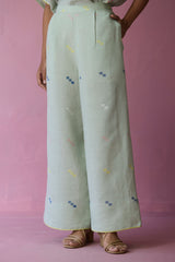 Imri Cuban Collared Jamdani Linen Co-ord Set - Aqua