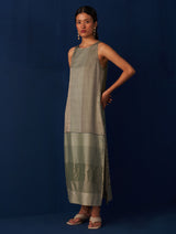 Nadia Embroidered Overlay with Dress -Sage Grey