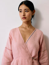 Raya Metallic Linen Wrap dress - Pink