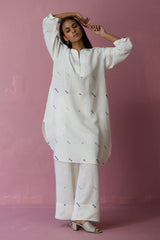 Ikara Jamdani Linen Kurta - Ivory