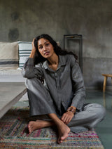 Kira Hand-Embroidered Linen Shirt - Grey