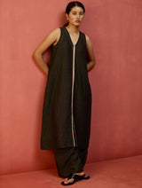 Rohe Sleeveless Linen Kurta Set - Charcoal