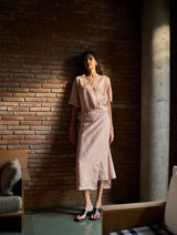 Karo Stripe Linen Wrap Dress - Dusty Rose
