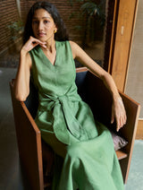 Tako Sleeveless Linen Knot Dress - Fern Green