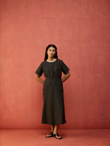Fumi Bias Skirt Stripe Linen Dress - Charcoal