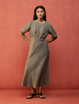 Fumi Bias Skirt Stripe Linen Dress - Grey
