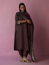 June Border Linen Kurta Set - Earth