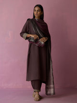 June Border Linen Kurta Set - Earth