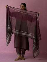 June Border Linen Kurta Set - Earth