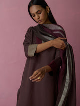 June Border Linen Kurta Set - Earth
