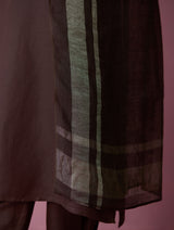 June Border Linen Kurta Set - Earth