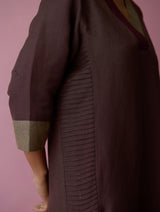 June Border Linen Kurta Set - Earth