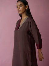 June Border Linen Kurta Set - Earth