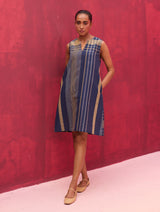 Ayla Check Linen Dress with Blazer - Navy