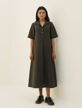 Aster Thick Linen Dress - Olive Charcoal