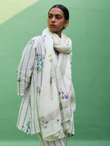 Maho Botanical Stripe Linen Kurta Set - Ivory