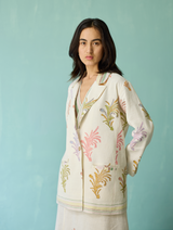 Arya Block Printed Floral Blazer - Ivory
