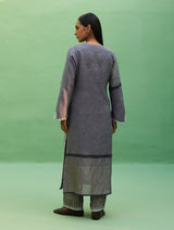 Susie Gotapatti Linen Kurta - Metallic Grey