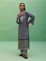 Susie Gotapatti Linen Kurta - Metallic Grey