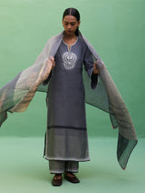 Susie Gotapatti Linen Kurta Set - Metallic Grey