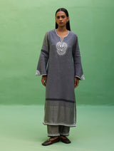 Susie Gotapatti Linen Kurta Set - Metallic Grey