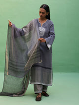 Susie Gotapatti Linen Kurta Set - Metallic Grey