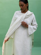 Susie Gotapatti Linen Kurta Set - Metallic Ivory