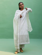 Susie Gotapatti Linen Kurta Set - Metallic Ivory