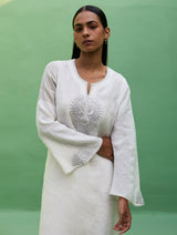 Susie Gotapatti Linen Kurta - Metallic Ivory