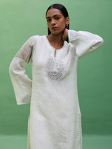 Susie Gotapatti Linen Kurta - Metallic Ivory