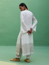 Susie Gotapatti Linen Kurta - Metallic Ivory