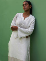 Susie Gotapatti Linen Kurta - Metallic Ivory