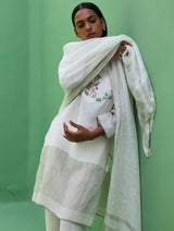 Celia Metallic Linen Hand-Embroidered Kurta Set - Ivory