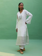 Susie Gotapatti Linen Kurta - Metallic Ivory