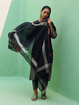 Emile Metallic Linen Hand-Embroidered Kurta Set - Black