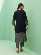 Emile Hand-Embroidered Metallic Linen Kurta - Black