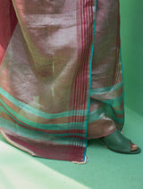 Emile Metallic Linen Hand-Embroidered Kurta Set - Crimson