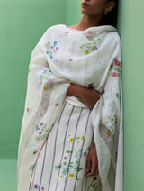 Sakura Botanical Stripe Linen Kurta Set - Ivory